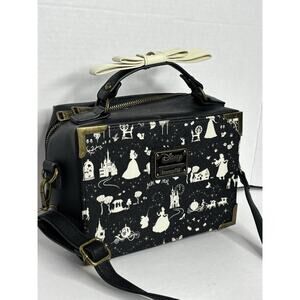 Loungefly Disney Princess Black- Beige Zip Bag With Bow Strap Handle